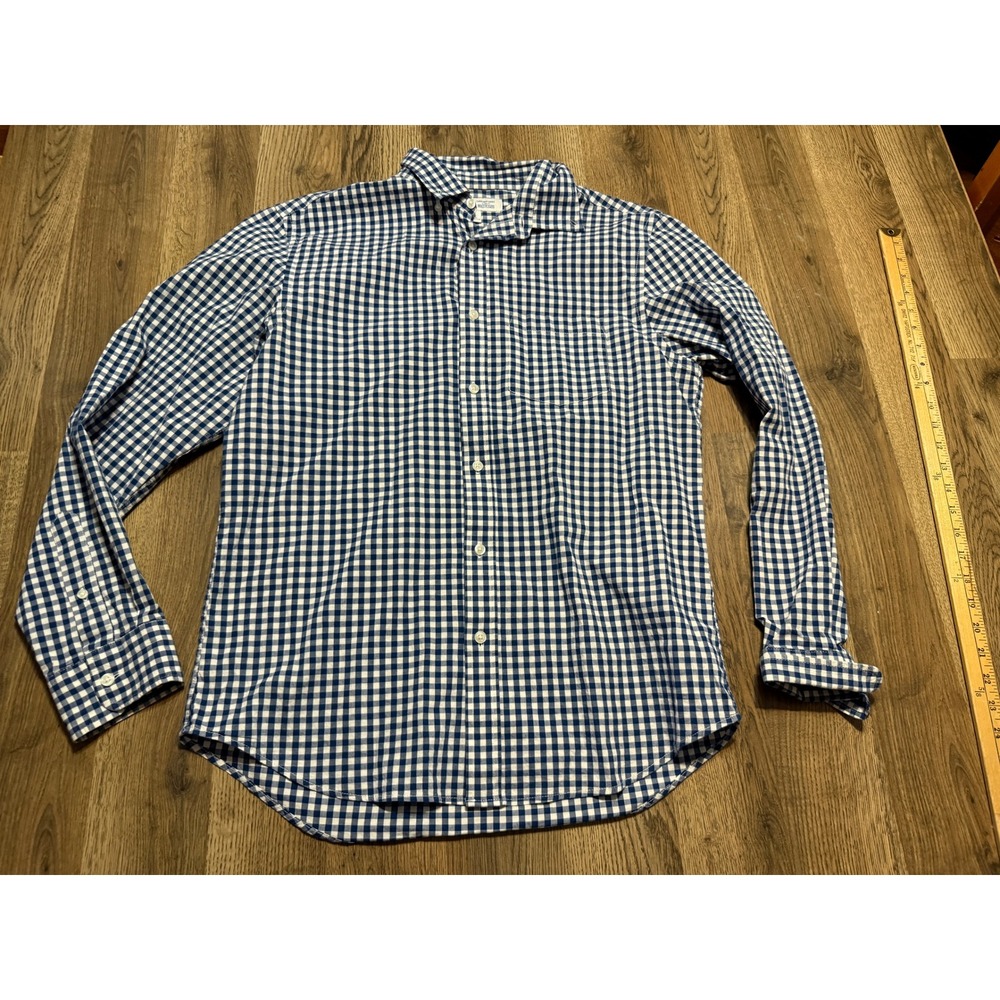 Old Navy Shirt Mens Size Medium Blue Gingham Button Up Slim Fit Flex